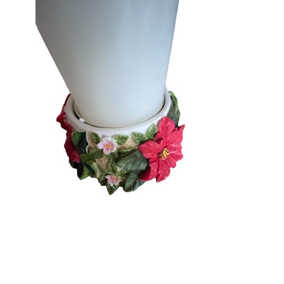 Vintage Poinsettia Floral Pillar Candle Holder w/Seasons Greetings add-on Dove** - Picture 10 of 14